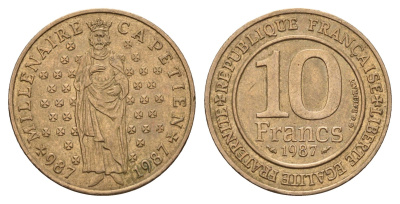 Франция 10 франков 1987 Тысячелетие династии Капетингов KM 961 никель латунь 4118-956