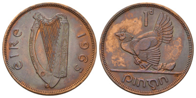 Ирландия 1 пенни 1965 курица с цыплятами KM 11 бронза 4512-1232