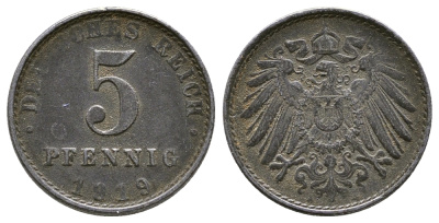 ГЕРМАНИЯ 5 ПФЕННИГОВ 1919 А KM 19, J. 297 железо 4380-152