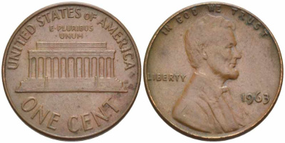 США 1 ЦЕНТ 1963 ЛИНКОЛЬН KM 201 медь цинк 105-626
