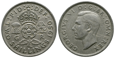 Великобритания 2 шиллинга (флорин) 1950 Георг VI (1936-1952) KM 878, Spink 4107 медно-никель 4607-711