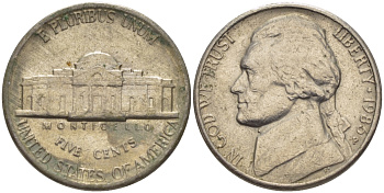 США 5 ЦЕНТОВ 1986 Р, ДЖЕФФЕРСОН KM А192 медно-никель 31-651