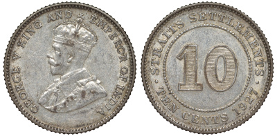 Стрейтс-Сетлментс 10 центов 1927 Георг V (1910-1936) КМ 29b серебро 53-727
