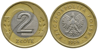 Польша 2 злотых 1994 MW KM 283 биметалл 93-1154