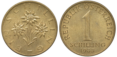 Австрия 1 шиллинг 1983 KM 2886 алюминиевая бронза 51-837