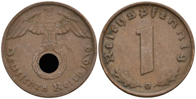 Германия 1 рейхспфенниг 1939 G KM 89, J 361 бронза 4136-1237