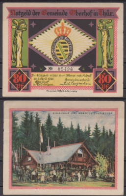 Оберхоф, гольф-клуб 80 пфеннигов 1922 бумага UNC (пресс) 8613-12-2-2