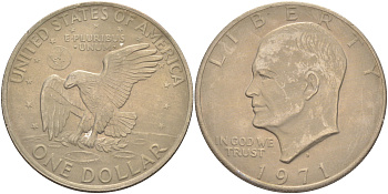 США 1 доллар 1971 D, Президент Эйзенхауэр, лунный орел KM 203 медь плакированная медно-никелем 4552-111