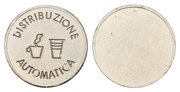 Италия жетон для выдачи напитков - кофе диаметр 22 мм, вес 5,5 гр нержавеющая сталь 4669-251