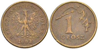 ПОЛЬША 1 ГРОШ 1992 MW KM 276 латунь 187-557