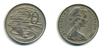 Австралия 20 центов 1967 Елизавета II (1952-2022), утконос KM 66 медно-никель 46-1816
