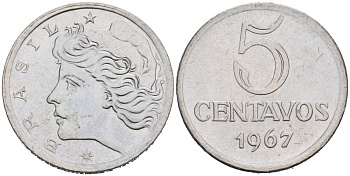 Бразилия 5 сентаво 1967  KM 577.1 нержавеющая сталь  UNC   4566-1244