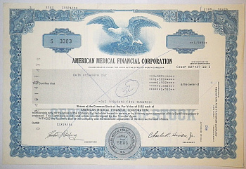 США 1500 акций 1984 AMERICAN MEDICAL FINANCIAL CORPORATION бумага 8805-22-1