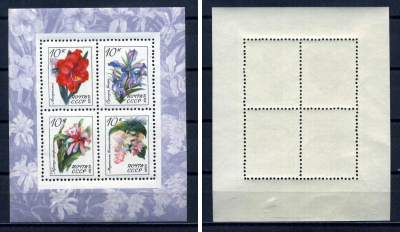 СССР блок с 4 марками 10 копеек 1971 Тропические и субтропические растения - орхидея ванда, кактус эпифиллюм, амариллис, мединилла великолепная Загорский BL76 марка с оригинальным клеем, без следов наклейки (чистая) 8705-69-1-2