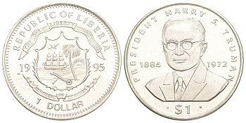 Либерия 1 доллар 1995 Гарри Трумэн KM 143 медно-никель BU 107-1131