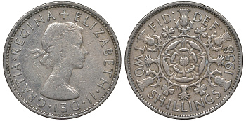 Великобритания 2 шиллинга (флорин) 1958 Елизавета II (1952-2022) KM 906, Spink 4146 медно-никель 4131-535