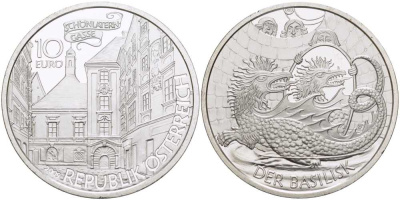 Австрия 10 евро 2009 серии сказки и легенды, Василиск в Вене KM 3176 серебро PROOF 1068-4-63