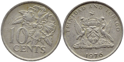 Тринидад и Тобаго 10 центов 1976 цветок гибискуса KM 31 медно-никель 4396-849