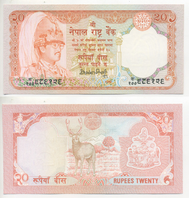 НЕПАЛ 20 РУПИЙ 1990-1995 ПОДПИСЬ 12 Pick 38а(2) бумага UNC (ПРЕСС) 7221-62-3
