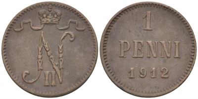 Россия для Финляндии 1 пенни 1912 Николай II (1894-1917) KM 13, Биткин 472 медь 4396-1365