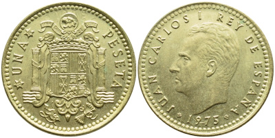Испания 1 песета 1975 (76) Хуан Карлос I (1975-2001) KM 806 алюминиевая бронза 4395-351