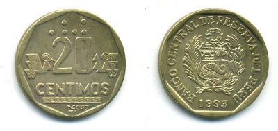 ПЕРУ 20 САНТИМОВ 1993 бронза 4-325