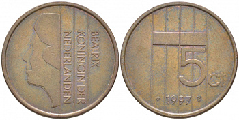 НИДЕРЛАНДЫ 5 ЦЕНТОВ 1997 БЕАТРИКС KM 202 бронза 3856-555