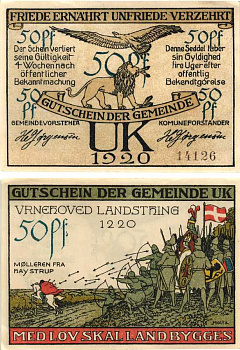 UGE SOGN 50 ПФЕННИГОВ 1920 НОТГЕЛЬД, ЗЕМЛЯ ШЛЕЗВИГ Grabowski 1353.1 бумага 000-00-00