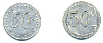 ФРАНЦИЯ 50 САНТИМОВ НАЧАЛО XX ВЕКА d 24 мм, вес около 1,0 гр., платежный жетон алюминий 89-921