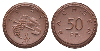 Саксония 50 пфеннигов 1921 Men05 22281.9, Men18 27868.9, Scheuch 34a фарфор 1094-10-53