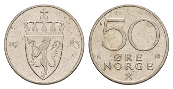 Норвегия 50 эре 1983 Улаф V (1957-1991) KM 418 медно-никель UNC 4635-456