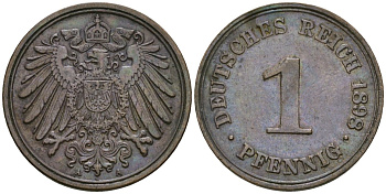 Германия 1 пфенниг 1898 A, Вильгельм II (1888-1918) KM 10, J. 10 медь 3955-1145