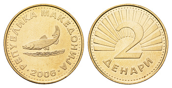 Македония 2 денара 2006  KM 3 латунь  UNC  M82-21