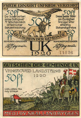 UGE SOGN 50 ПФЕННИГОВ 1920 НОТГЕЛЬД, ЗЕМЛЯ ШЛЕЗВИГ Grabowski 1353.1 бумага 000-00-00