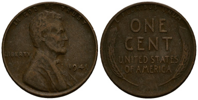 США 1 цент 1941 Линкольн KM 132 бронза 4164-823