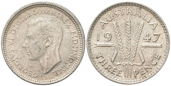 Австралия 3 пенса 1947 Георг V (1936-1952) KM 37a серебро 4621-1163