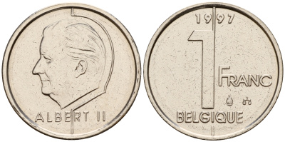 Бельгия 1 франк 1997 Belgique, Альберт II (1993-2013) KM 187 железо плакированное никелем    4598-126
