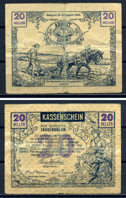Таузендблум (Австрия) 20 геллеров 1920 Jaksc/Pick?JPR1060-20 бумага 7556-29-1-1