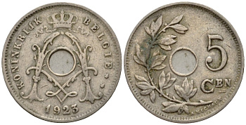 Бельгия 5 сантимов 1923 Belgique KM 66 медно-никель 4556-1245