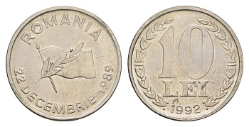 Румыния 10 леев 1992 годовщина революции KM 108 сталь плакированная никелем UNC 4635-222