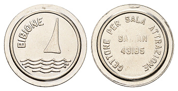 Италия, Бибионе жетон для прохода на пляж лодка, диаметр 24 мм, вес 5,3 гр нержавеющая сталь 4670-851