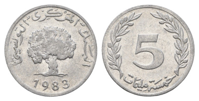 Тунис 5 динаров 1983 KM 282 алюминий 4673-1231