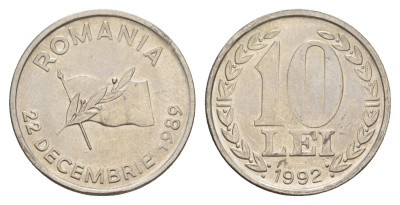 Румыния 10 леев 1992 годовщина революции KM 108 сталь плакированная никелем UNC 4635-222