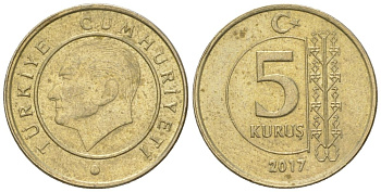 Турция 5 курушей 2017 KM 1240 медь цинк никель 4124-739