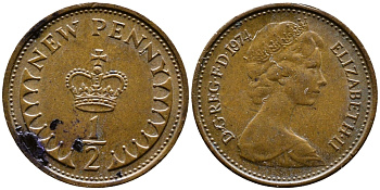 Великобритания 1/2 пенни 1974 Елизавета II (1952-2022) KM 914, Spink 4239 бронза 4387-655