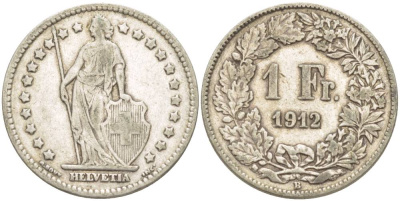 Швейцария 1 франк 1912 В KM 24 серебро 4544-354