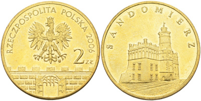 Польша 2 злотых 2006 MW, серия польские города, Сандомир KM 550 латунь 4586-1233
