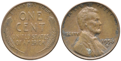 США 1 ЦЕНТ 1956 D, ЛИНКОЛЬН KM А132 медь цинк 100-1045