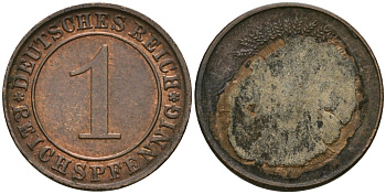 Германия 1 рейхспфенниг ND (1924-1936) KM 37, J. 313 бронза 4608-258