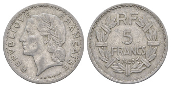 Франция 5 франков 1949 KM 888b.1, Le Franc 339 алюминий 4185-314